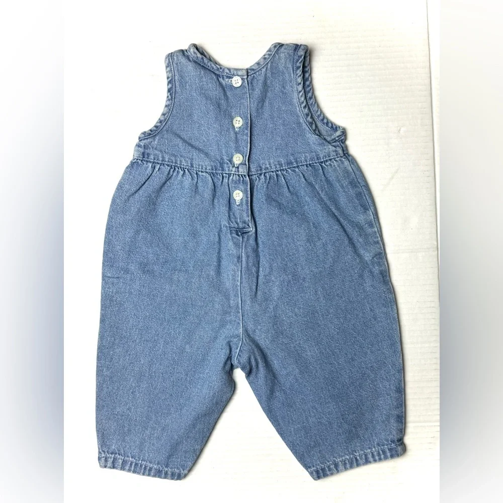 Vintage Old Navy Baby 3 - 6 Months Denim Jean Overall Embroidered Floral 90s Y2K